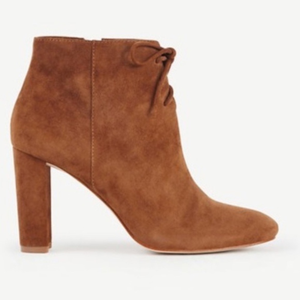 ANN TAYLOR TAN SUEDE OPHELIA LACE UP BOOTIE